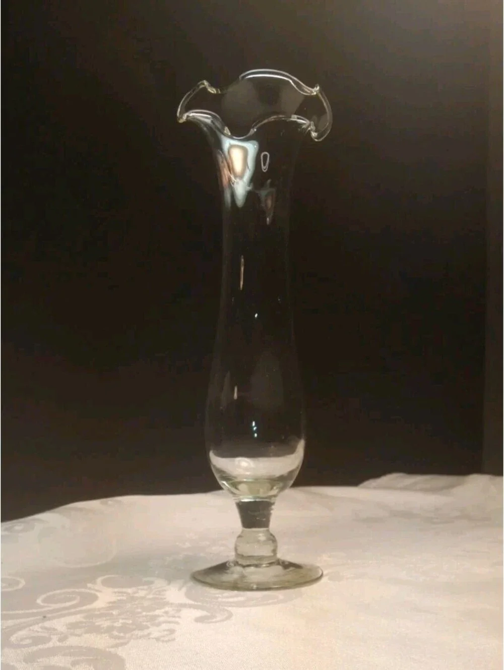 Romantic Cottagecore Ruffled Clear Glass Pedestal Bud Vase